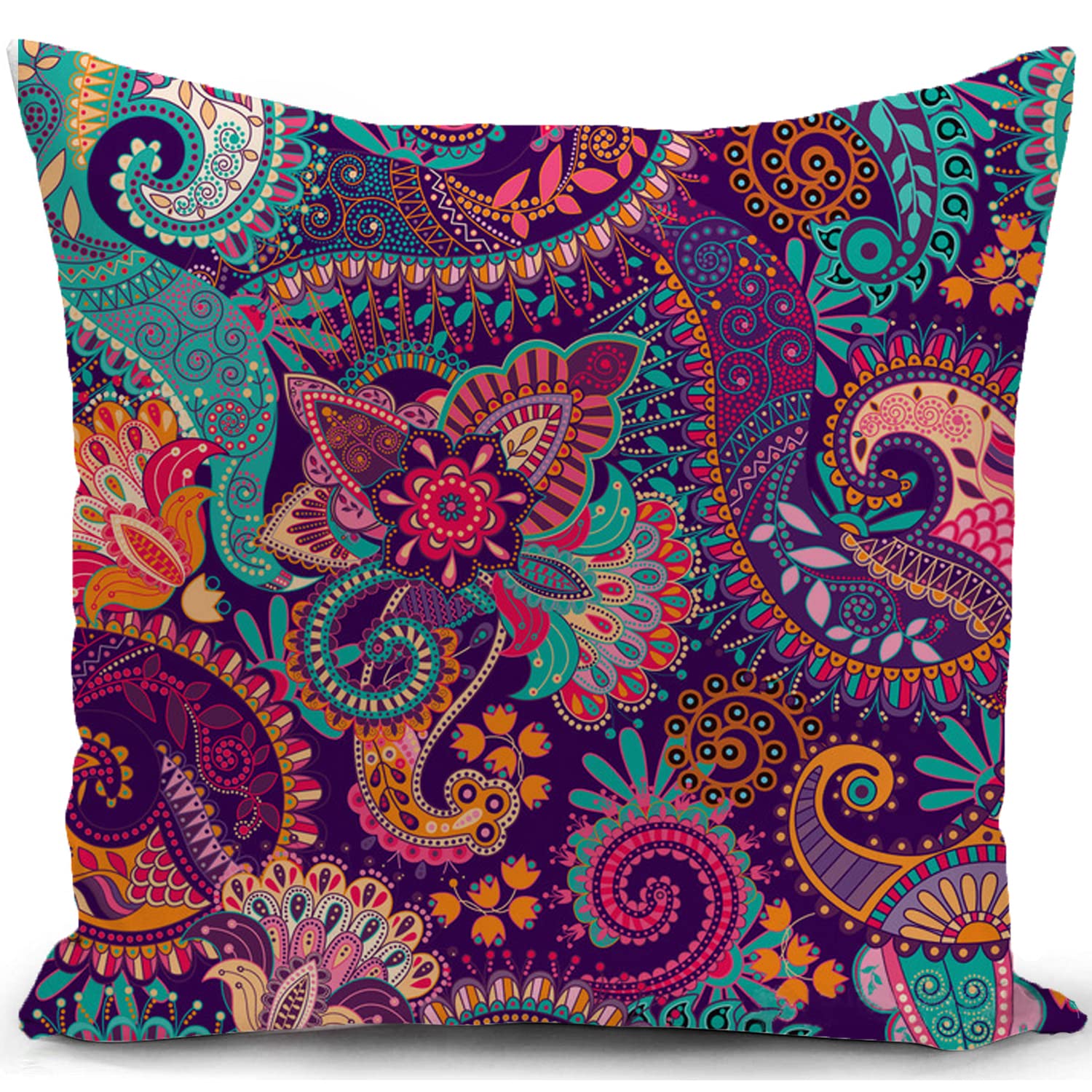 KUNQIAN Cushion Cover Boho Purple Bohemian Mandala Paisley Hippie Decor Abstract Flower Pillow Cover for Home Livingroom Couch Bed Sofa Decorate 18"x18" 45x45cm — image 1