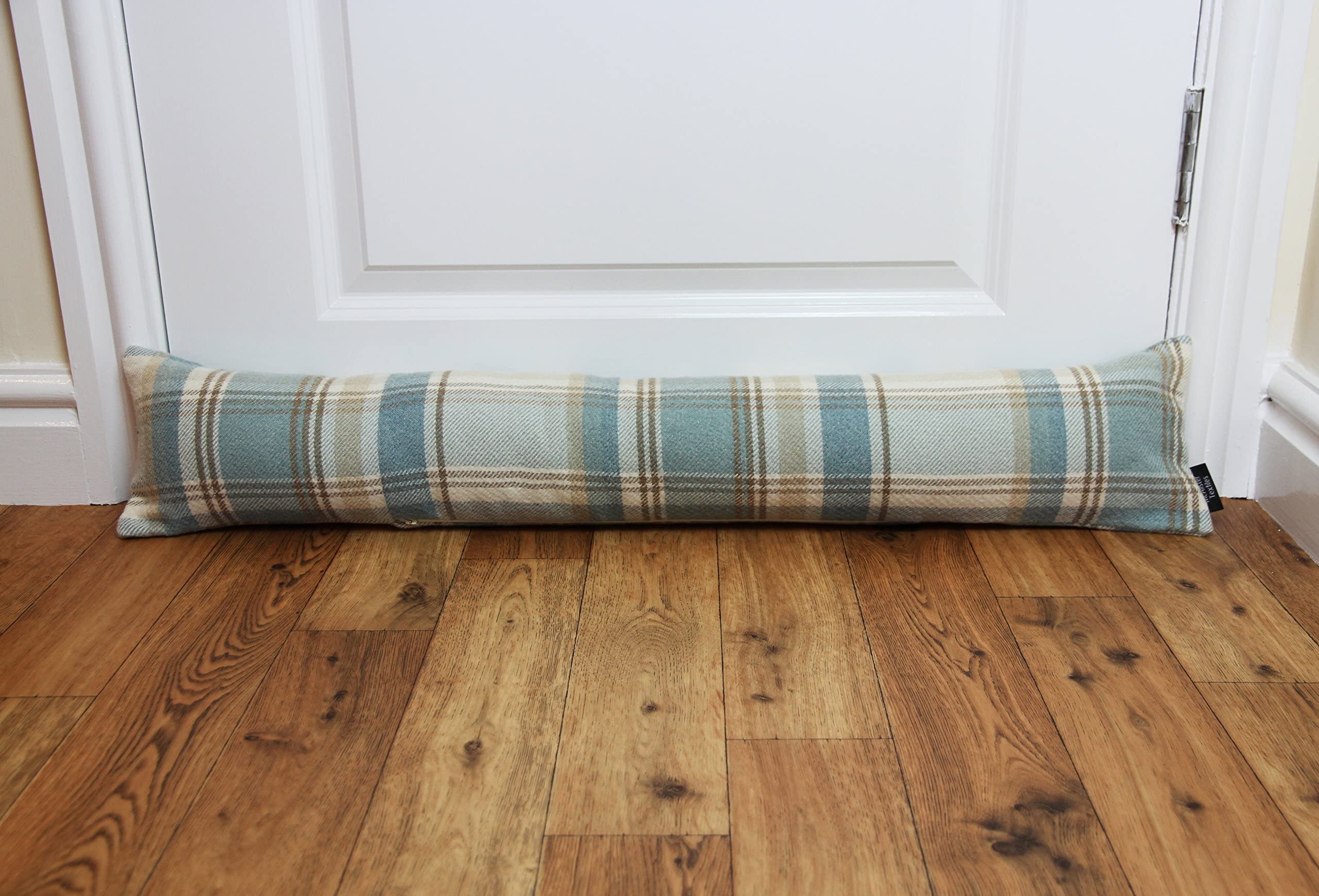 McAlister Textiles Unfilled Duck Egg Blue Heritage Tartan Fabric Draught Excluder Cover 18cm x 120cm Large Draft Stopper For Doors & Windows Machine Washable
