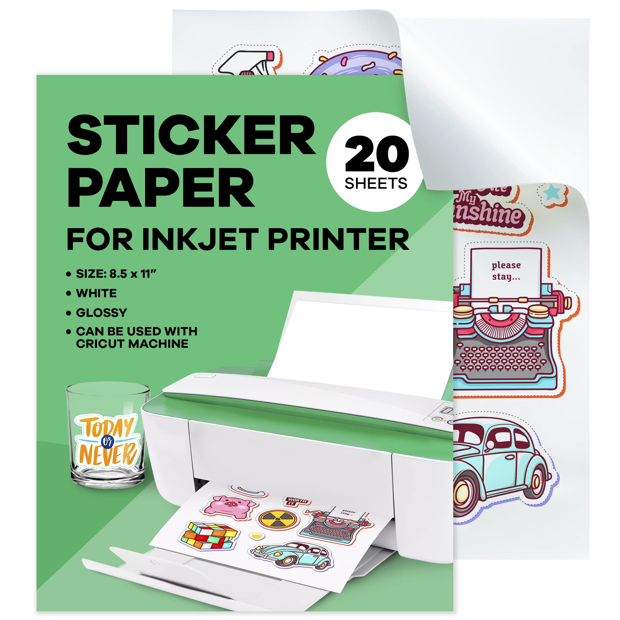Sticker Paper for Inkjet Printer - (20 Sheets), 8.5