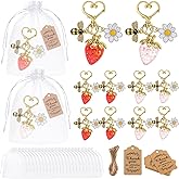 Yuntau 8 Pcs Strawberry Keychain Bulk Party Favor Gifts Strawberry Heart Charms Cheery Flower Daisy Key Chains Cute Bee for Purse Handbag Guests Women Cute Bag Wallet Purse Charms Party Supply