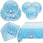 Winter Snowflake Birthday Plates and Napkins Tablecloth Set,Purple Snowflake Wonderland Party Supplies(53pcs）