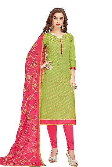 Leeza Store Womens Ethnic Wear Cotton Salwar Kameez (Green Color_Free Size)