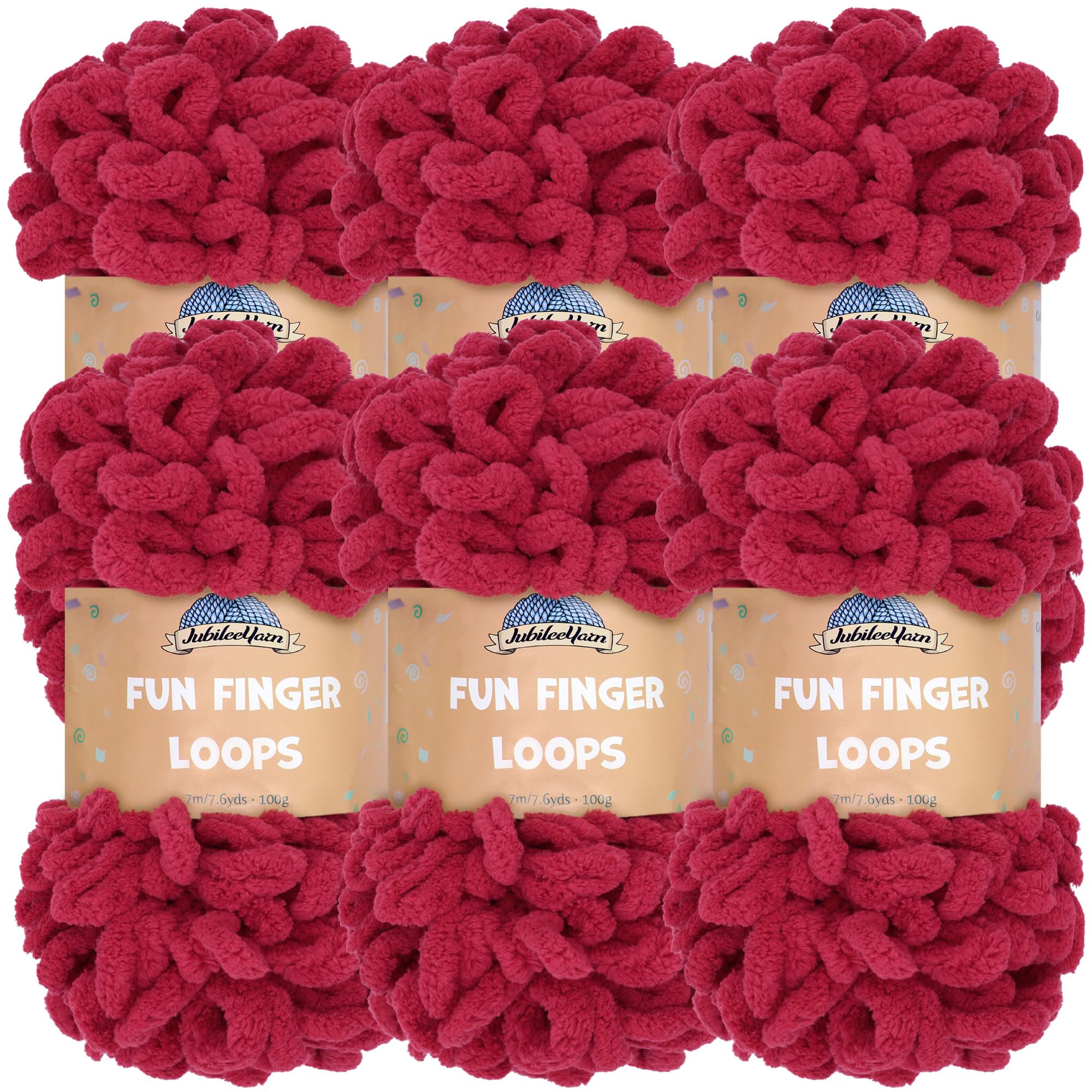 JubileeYarn Fun Finger Loops Yarn - Polyester Jumbo Weight Loop Yarn - 100g/Skein - Sangre - 6 Skeins — image 1