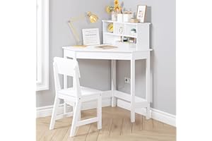 UTEX Children's Desks, Kids Desk, Wooden Study Desk with Chair for Children, Writing Desk with Storage and Hutch for Home Sch