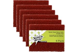 3M Scotch-Brite Griddle Cleaning, Quick Clean Heavy Duty Scour Pad, 4 in x 5.25 in, 6 Pads/Pack, For Baked On Food and Cooking Oils, Use on Hot or Cool Griddle