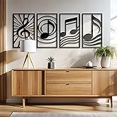 GALLERY GRACE Metal Wall Art Decor – 11" x 16" Set of 4 Single Line Abstract Wall Art for Living Room, Office, or Studio – Modern Minimalist Black Wall Decor with Music Note and Symbol Panels
