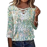 Rapbin Women Blouses Dressy Casual Spring Tops 3/4 Length Sleeve Womens T Shirts V Neck Criss Cross Tees