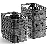 [ 12 Pack ] Plastic Storage Baskets - Small Pantry Organization and Storage Bins - Household Organizers for Laundry Room, Bathrooms, Bedrooms, Kitchens, Cabinets, Countertops, Under Sink or On Shelve