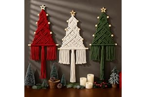 HunnmingRe Large Macrame Christmas Tree 3 Set Macrame Christmas Wall Decoration Hanging Ornaments Boho Wall Decor for Party Supplies(White,Red,and Green)