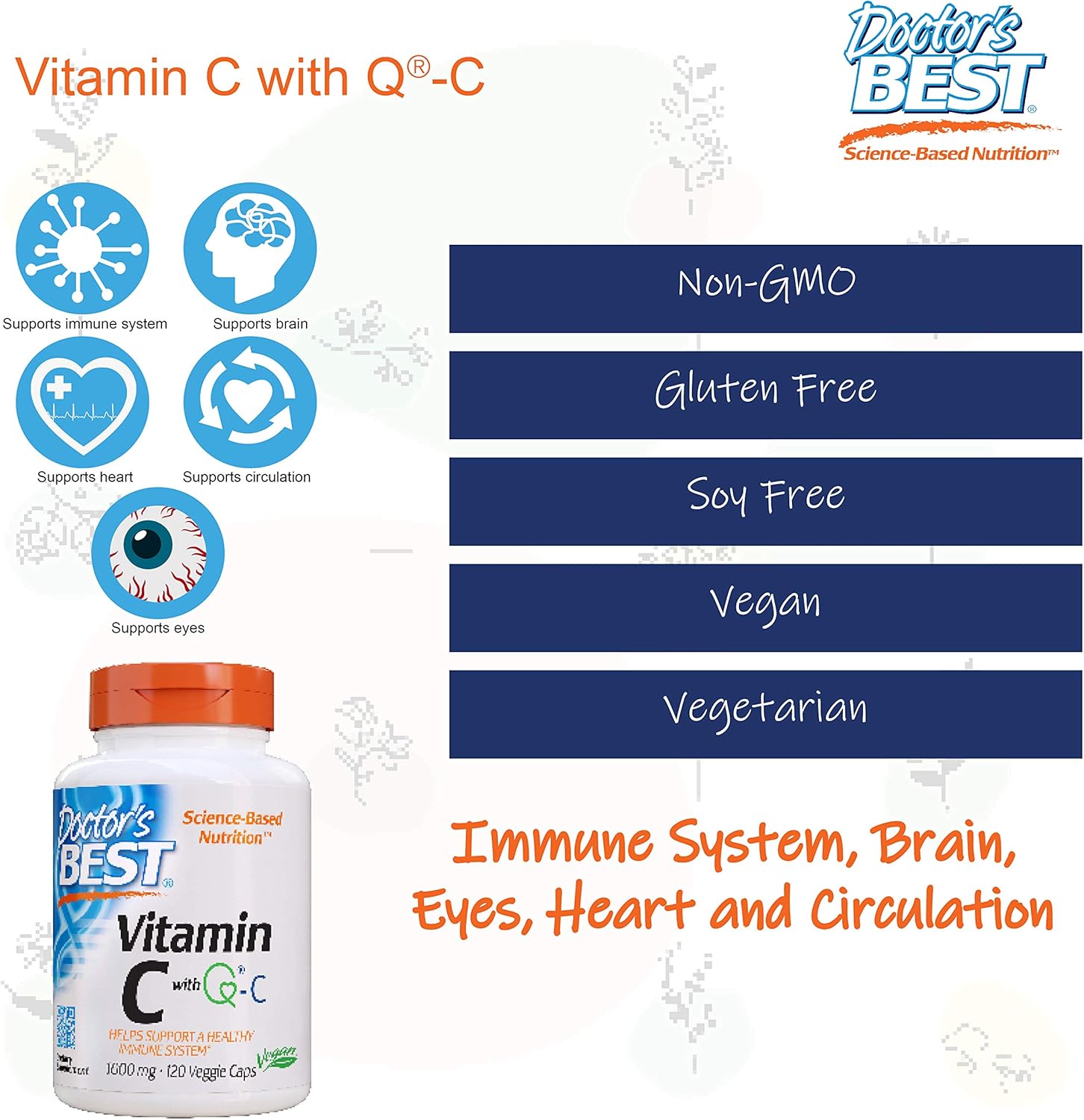 Doctor's Best Vitamin C with Quali-C 1000 mg, Non-GMO, Vegan, Gluten Free, Soy Free, Sourced from Scotland, 120 Veggie Caps: Health & Personal Care