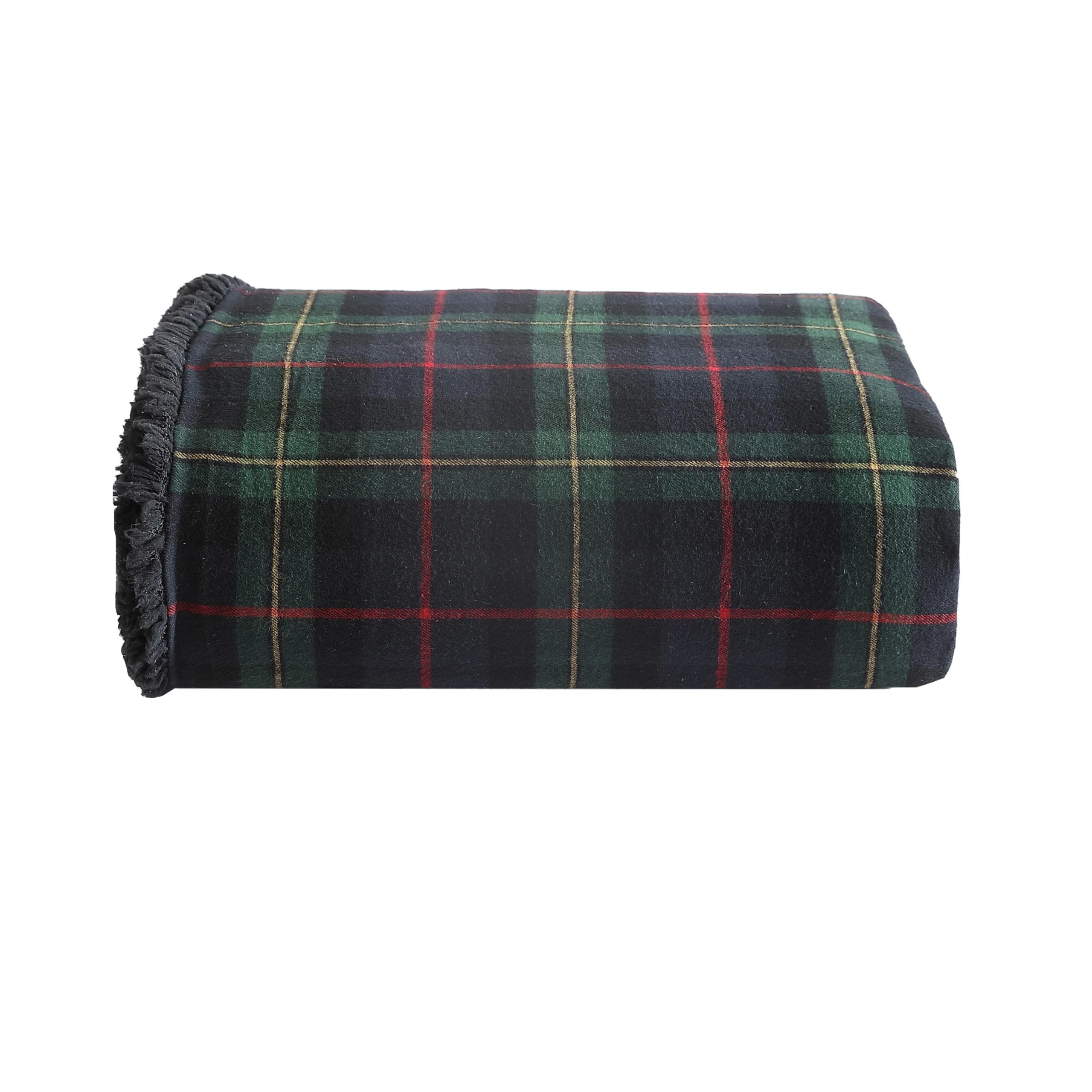 Eddie Bauer - Throw Blanket, Super Soft Reversible Cotton Flannel Sherpa Bedding, Ideal Christmas & White Elephant Gifts, Cozy Plaid Home Decor (Pine Tartan, Throw)