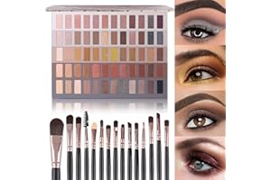 UCANBE 60 Colors Naked Eyeshadow Palette + Makeup Brush Set, All in One Nude Neutral Smokey Makeup Pallet with Brushes, Pigmented Warm Matte Shimmer Powder Eye Shadows Cosmetic Halloween Beauty Kit