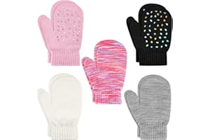 ONESING 12 Pairs Toddler Mittens Kids Knit Warm Mittens Children Solid Winter Gloves for Baby Girls Boys