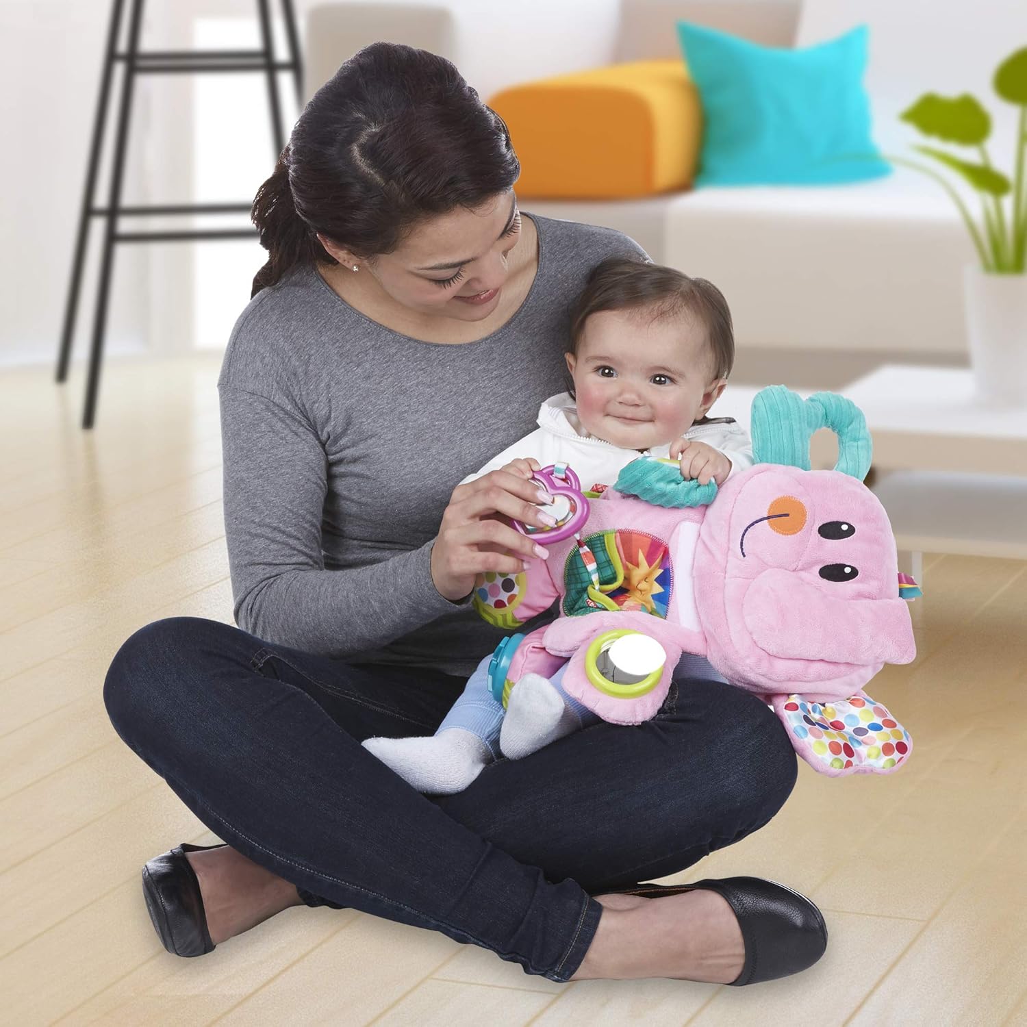 Playskool Fold 'n Go Elephant Stuffed Animal Tummy Time Toy for Babies 3 Months and Up, Pink ( Exclusive): Toys & Games