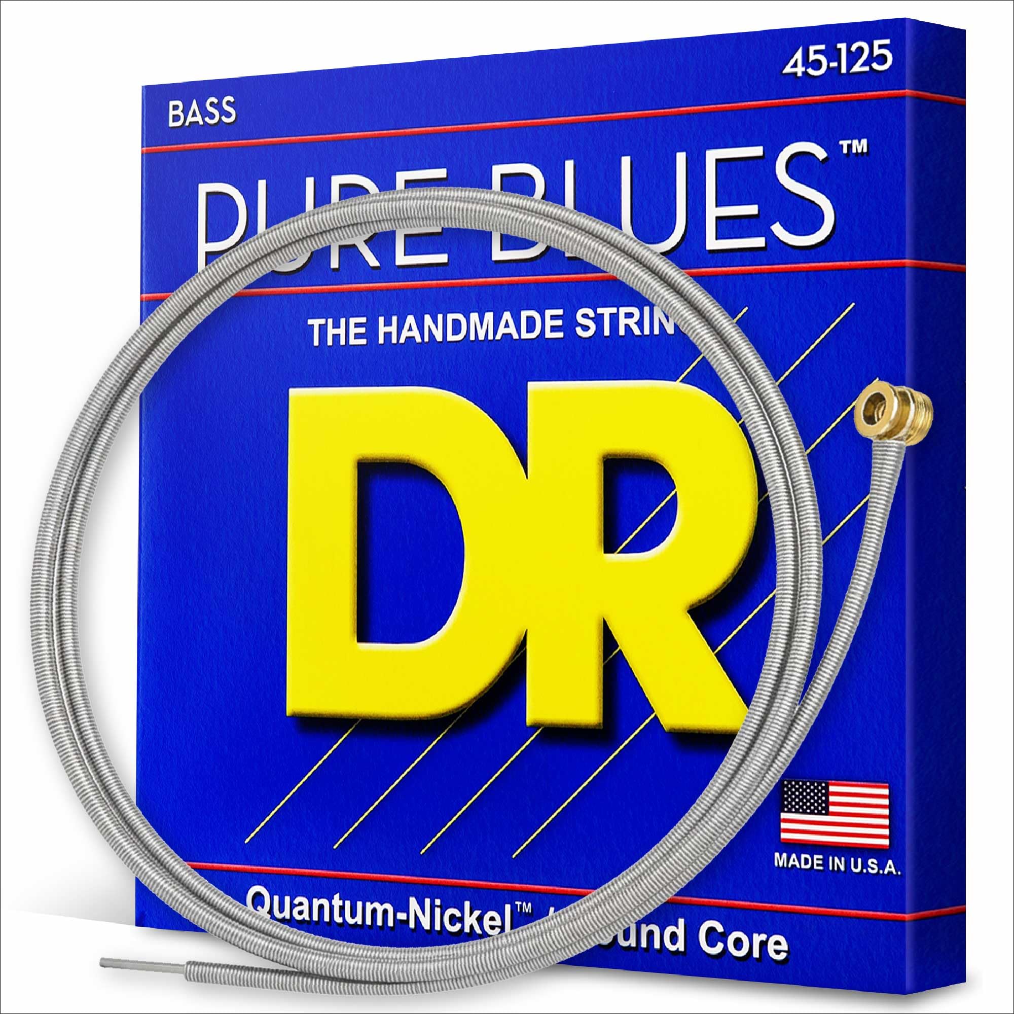 DR Strings PB545 45-125 Medium Set Handmade Pure Blues Coated 5-String Bass Strings, PB5-45