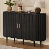 DHH 47.2" Sideboard Buffet Cabinet with Storage,Mid Century Modern Fluted Accent Coffee Bar Console Table,Tambour Sliding Doors&amp; Adjustable Shelf for Kitchen, Living Room, Entryway (Black)