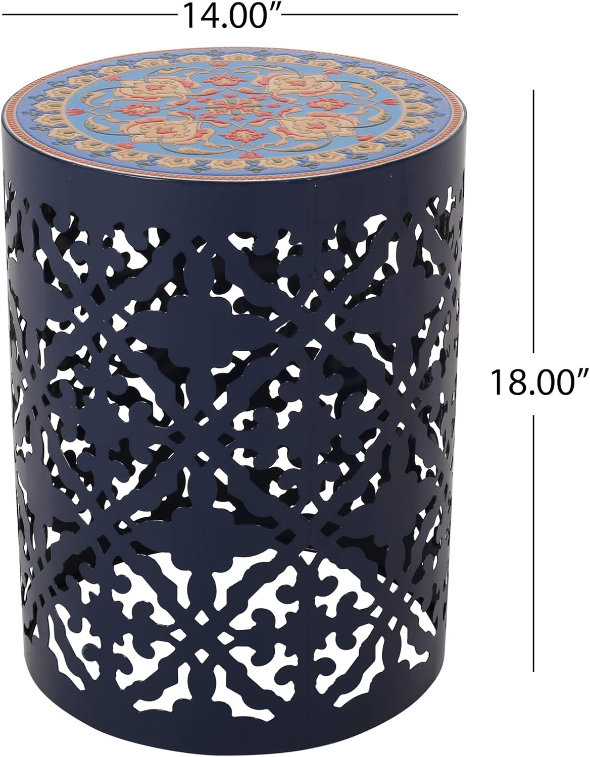 Christopher Knight Home 313061 Laurent Outdoor Lace Cut Side Table with Tile Top, Dark Blue : Garden & Outdoor