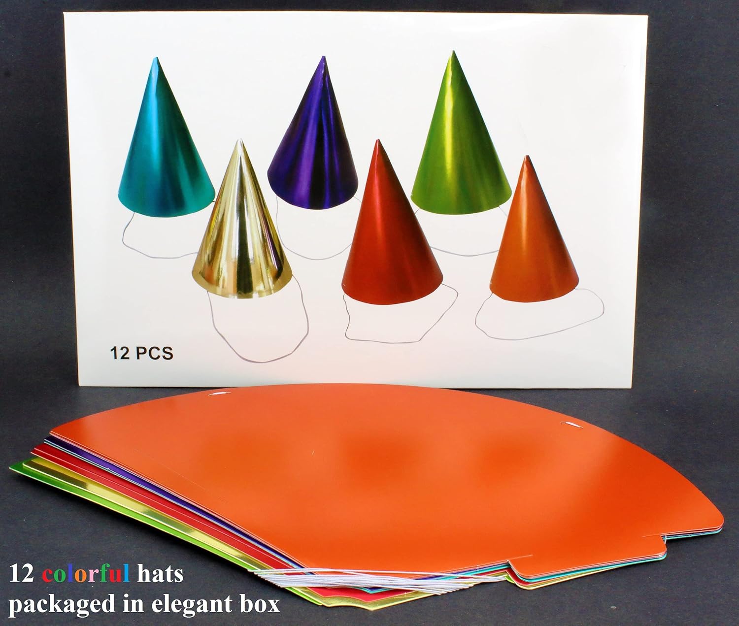 Tytroy 12 Assorted Solid Color Prints Metallic Cone Birthday Party Hats: Clothing