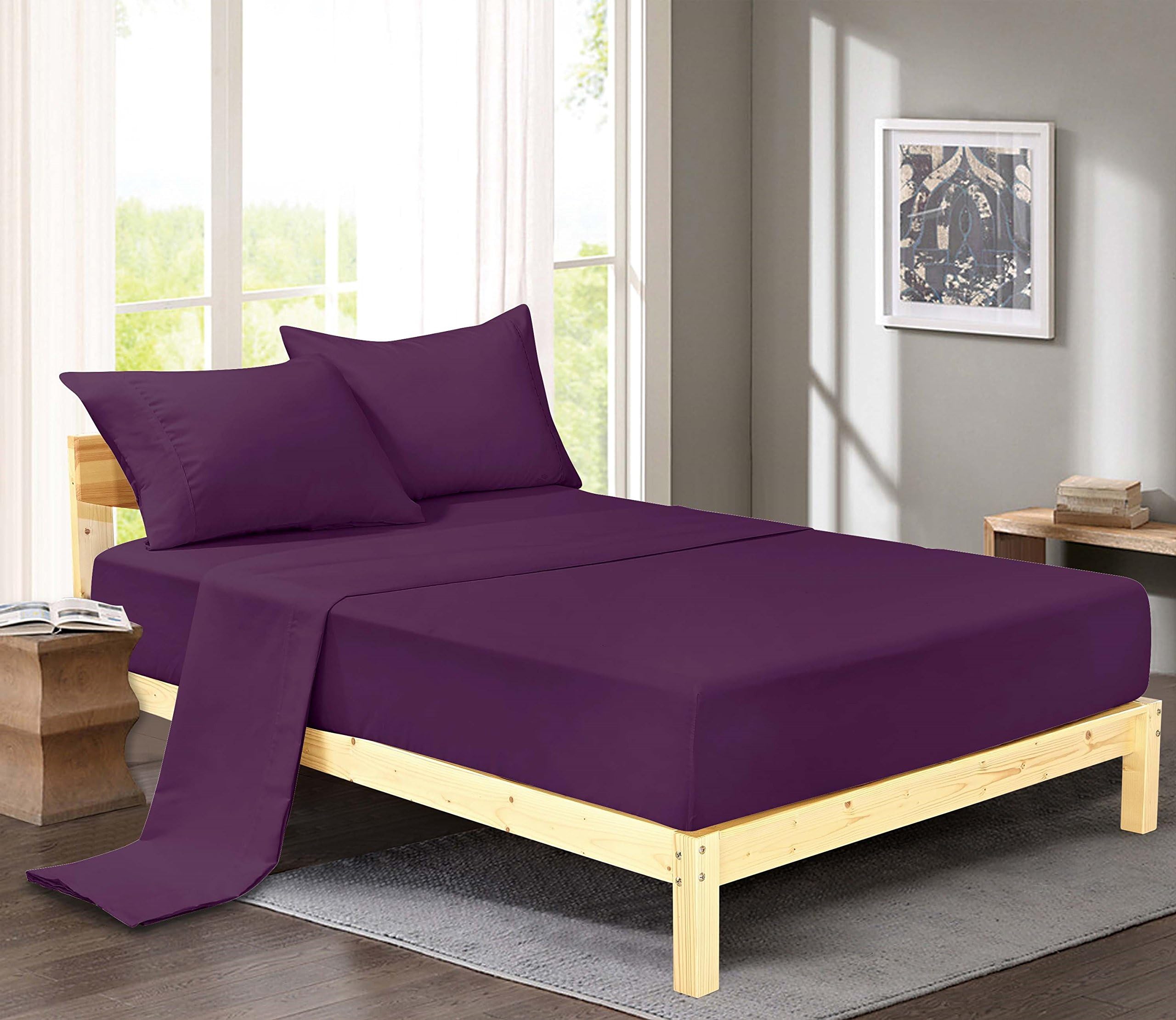 Maiija Luxury Comfort 2800 Microfiber Wrinkle,Fade Resistant Egyptian Cotton Quality Ultra Soft 4-Piece Elastic Deep Pocket Fitted Sheet,Bed Sheet Set Queen, Purple