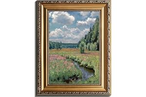 RETRART Vintage Gold Framed Wall Decor Wildflower Landscape Oil Painting, French Cottage Canvas Wall Art Spring Landscape, Wildflower Poster for Bedroom Living Room Bathroom -12x16