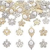 Cheriswelry 32Pcs Alloy Rhinestone Charms Pendants Crystal Rhinestone Flower Teardrop Dangle Charms With Pearl 17.5-26mm for Necklace Bracelet Jewelry Making DIY Supplies