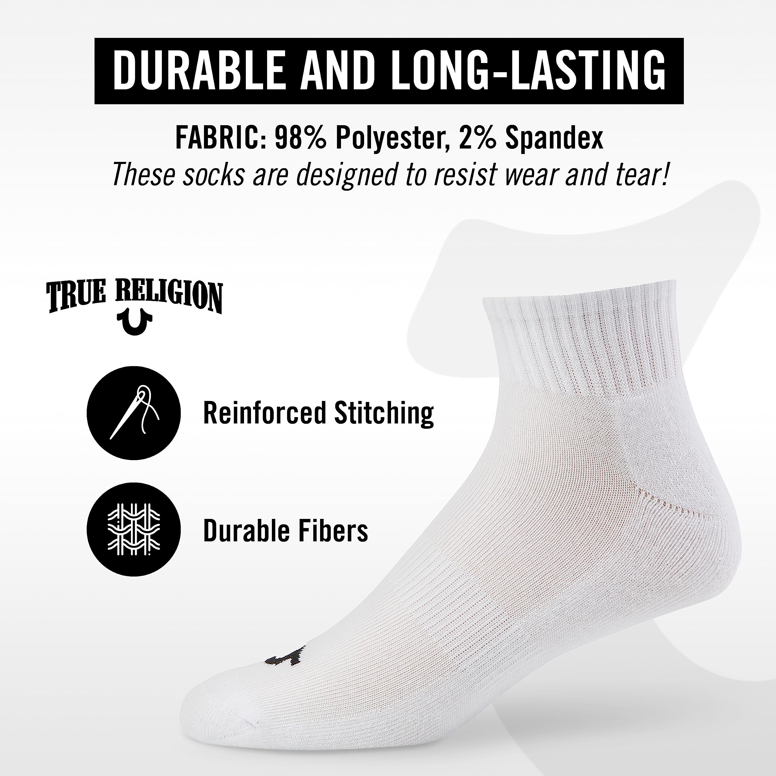 True Religion Mens Socks Ankle Socks for Men 6 & 12 Pairs Quarter Premium Athletic Shoe Size 8-12