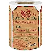WorldBazaar Christmas Gift Tags Stickers from Santa 200pcs Kraft Labels Adhesive Santa Claus Gift Stickers for Envelope Gifts Tag Party Favors Wrapping Label 3 x 2 Inch