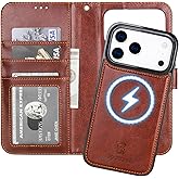 Bocasal for iPhone 17 Pro Max Wallet Case Compatible with MagSafe Wireless Charging, RFID Blocking Magnetic Leather Case with Card Slots Holder Kickstand Detachable Wrist Strap 6.9 Inch (Brown)