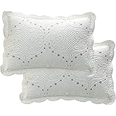 Brandream Cream White Vintage Embroidered Pillow Shams Standard Size Quilted Pillow Shams Set of 2 Ultra Soft