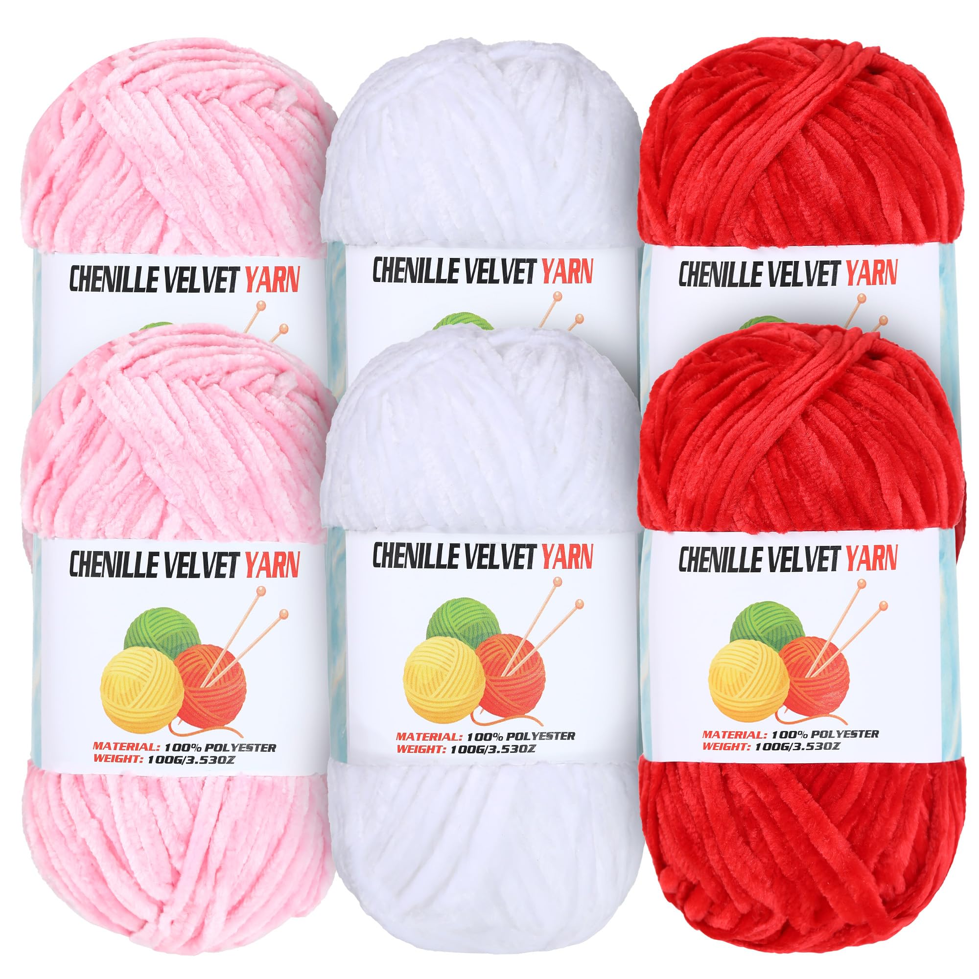 Photo 1 of 3pcs only    100g Velvet Chenille Chunky Yarn, Handcrafts Weaving Soft Chenille for Crocheting Clearance, Used for Making Baby Yarn Blanket, Clothes, Knitting Creations (C)