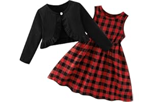Bkixhv Toddler Baby Girl Dress and Cardigan 2 Piece Girl Christmas Outfit Sleeveless Dress and Ribbed Cardigan Set