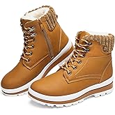 Womens Waterproof Ankle Boots for Outdoor (Non Slip Outsole),Fashion Combat Boots with Side Zipper,Warm Fur Lined Winter Snow Boots