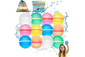 BADHACK Reusable Water Balloons for Kids - Summer Pool Beach Water Toys for Boys and Girls, Water Balloons Quick Fill Splash Balls Bomb Party Supplies Outdoor Activities with Mesh Bag (12 pcs)