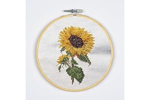 DUTCH STITCH BROTHERS - Sunflower Counted Cross Stitch 6" Hoop and Pattern Included - Cross Stitching Kits for Adults Advanced and Beginners