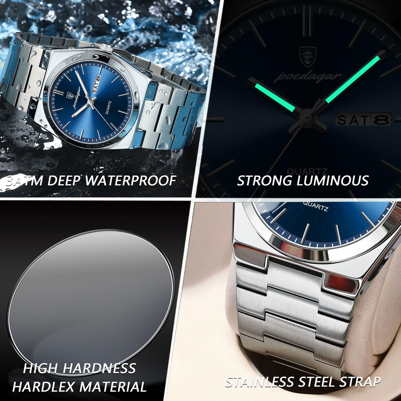 DAXIAOYU Men's Luxury Business Watch Waterproof Glow-in-The Dark Date Week Stainless Steel Men's Watch Casual Quartz Men's Watch Men