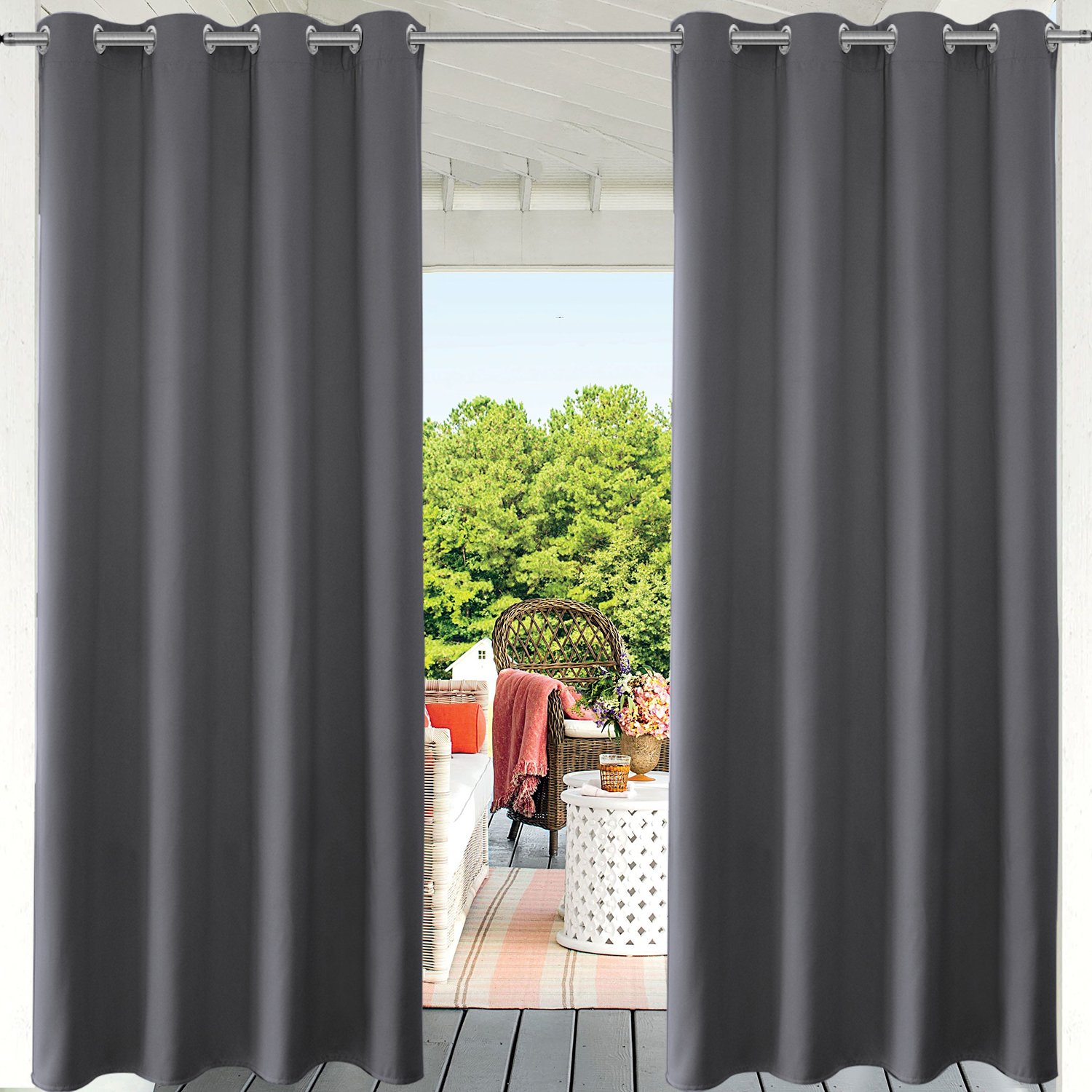PRAVIVE Weatherproof Outdoor Curtains for Patio - Grommet Blackout Themal Drapes Indoor/Outside Sun Shade & Blind for Gazebo Balcony/Canopy/Porch/Deck, W52 x L95 Inches, Grey, 1 Piece