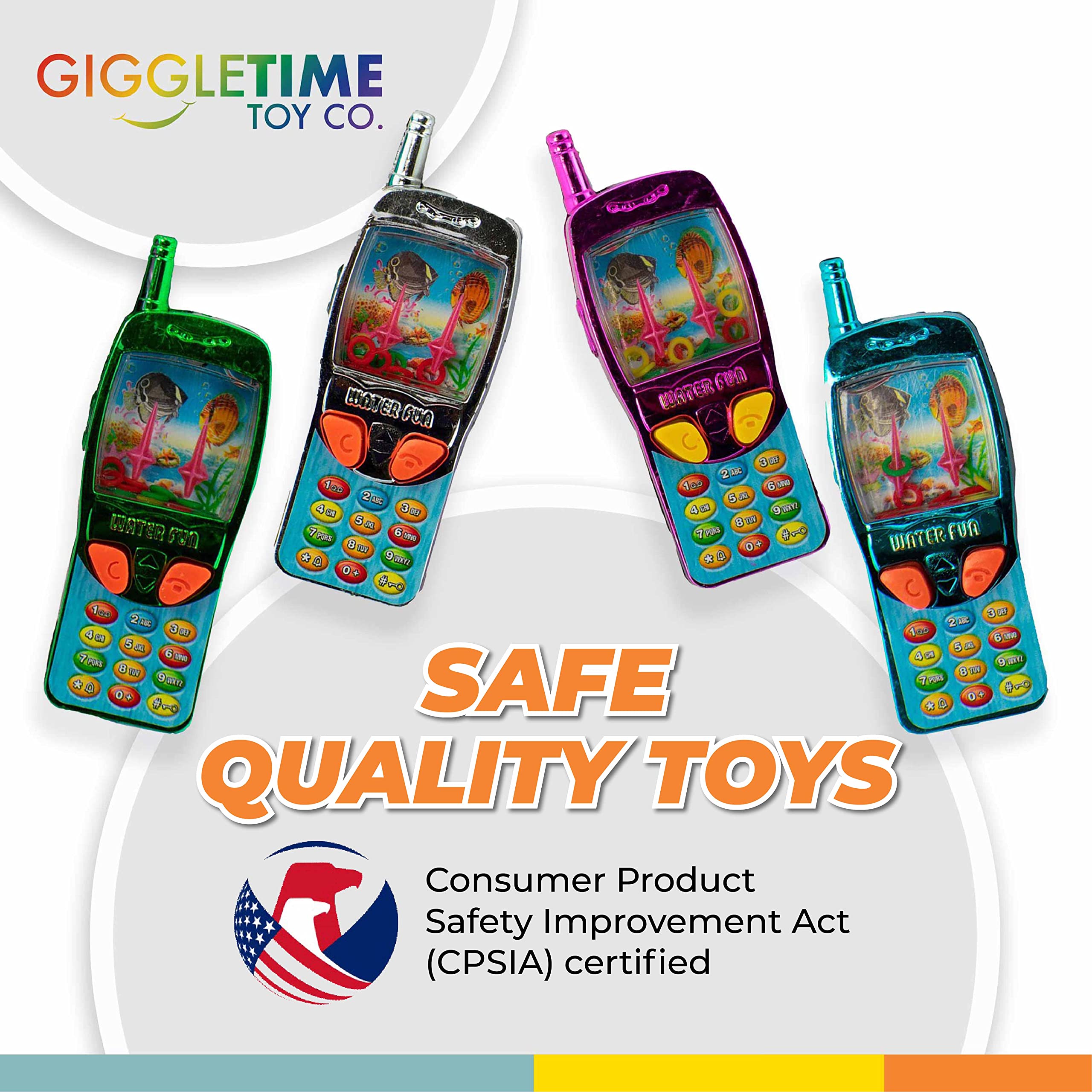Giggle Time Cellphone Water Game (12) Pieces - Water Ring Toss Handheld Games for Kids, Water Games for Kids, 90s Games, Party Favors, Piñata Stuffer, Carnival Prize, Back to School Supplies - 4 in