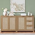 OAKHAM HOME Hampstead Storage Set, Rattan Sideboard Buffet With 3 Doors and 3 Drawers, 65.4" Large Kitchen Console Cabinet for Living Room Hallway