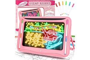 MERGUEZ Magic LED Drawing Board for Kids, Girl Toys for Ages 5-7, Christmas Birthday Gifts, Light Up Tracing Pad, 9 Double-Sided Cards, 6 Markers, Neon Effect Doodle Writing Tablet, Arts Crafts Learning Toy