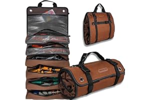 WELKINLAND Heavy-Duty Waxed Canvas Tool Roll, 7-Pockets Tool Wrap Roll, 15L Tool Roll Bag, Large Roll Up Tool Bag For Mechanics.