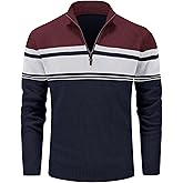 MAGCOMSEN Men's Sweaters 1/4 Zip Cotton Sweater Pullover Polo Sweaters Striped Fall Winter Warm Sweatshirts