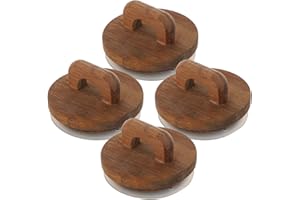 NULYLU 4pcs Acacia Wood Airtight Wide Mouth Glass Jar Lids with Silicone Seal and Handle, Reusable Wooden