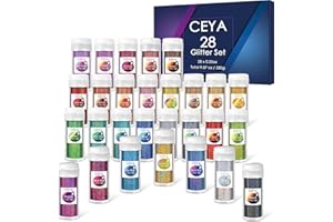 Ceya Holographic Ultra Fine Glitter Powder Set 28 Colors, 9.87oz/280g Craft Glitter 1/128” 0.008” 0.2mm for Slime Epoxy Resin
