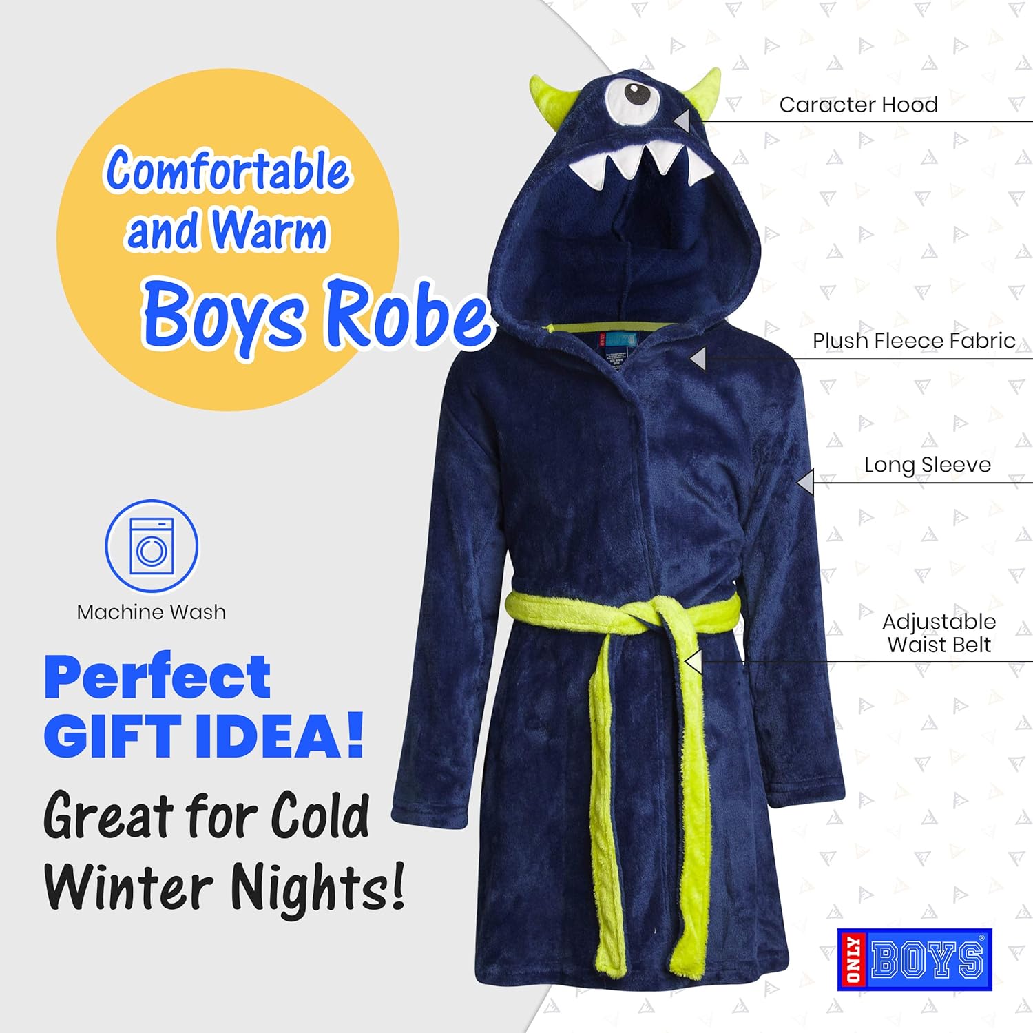 Only Boys Plush Solid Fleece Robe with Character Hood (Toddler/Little Boys/Big Boys): Clothing