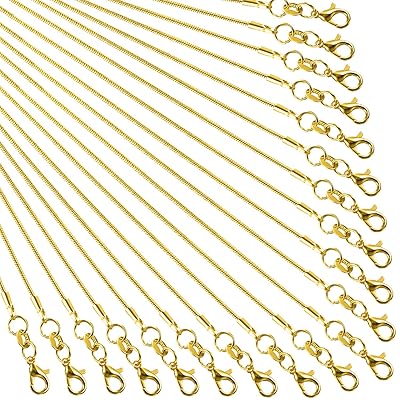 TecUnite 24 Pack Gold Plated DIY Snake Chain Necklace with Clasp for Jewelry Making, 1.2 mm (24 Inches)