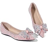 Women's Pointed Toe Flats Diamond Bow Sequin Comfortable Slip On Flats Light Weight Dress Shoes