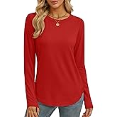 YUCOLEN Womens Tunic Tops Long Sleeve Shirts to Wear with Leggings Loose Fit Crewneck Curved Hem Basic Casual