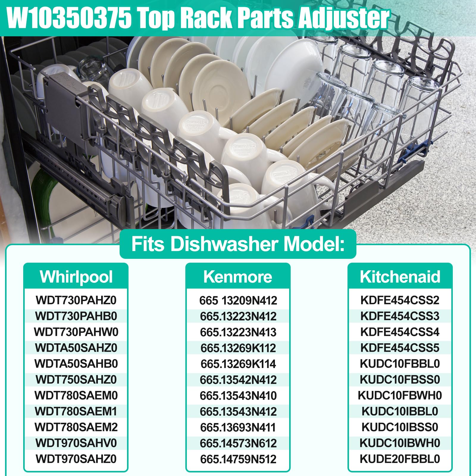 UPGRADED W10350375 Dishwasher Top Rack Adjuster Parts Replacement for Whirlpool Dishwasher Parts WDT730PAHZ0 WDT750SAHZ0 WDTA50SAHZ0 WDT970SAHZ0 Upper Rack Parts,Fits Kenmore Dishwasher Top Rack Parts