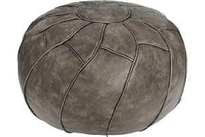 Thgonwid Round Unstuffed Pouf Cover, Leather Foot Stool Ottoman with Storage, Bean Bag Floor Chair, Multi Functional Footrest for Living Room, Bedroom or Balcony (Deep Gray)