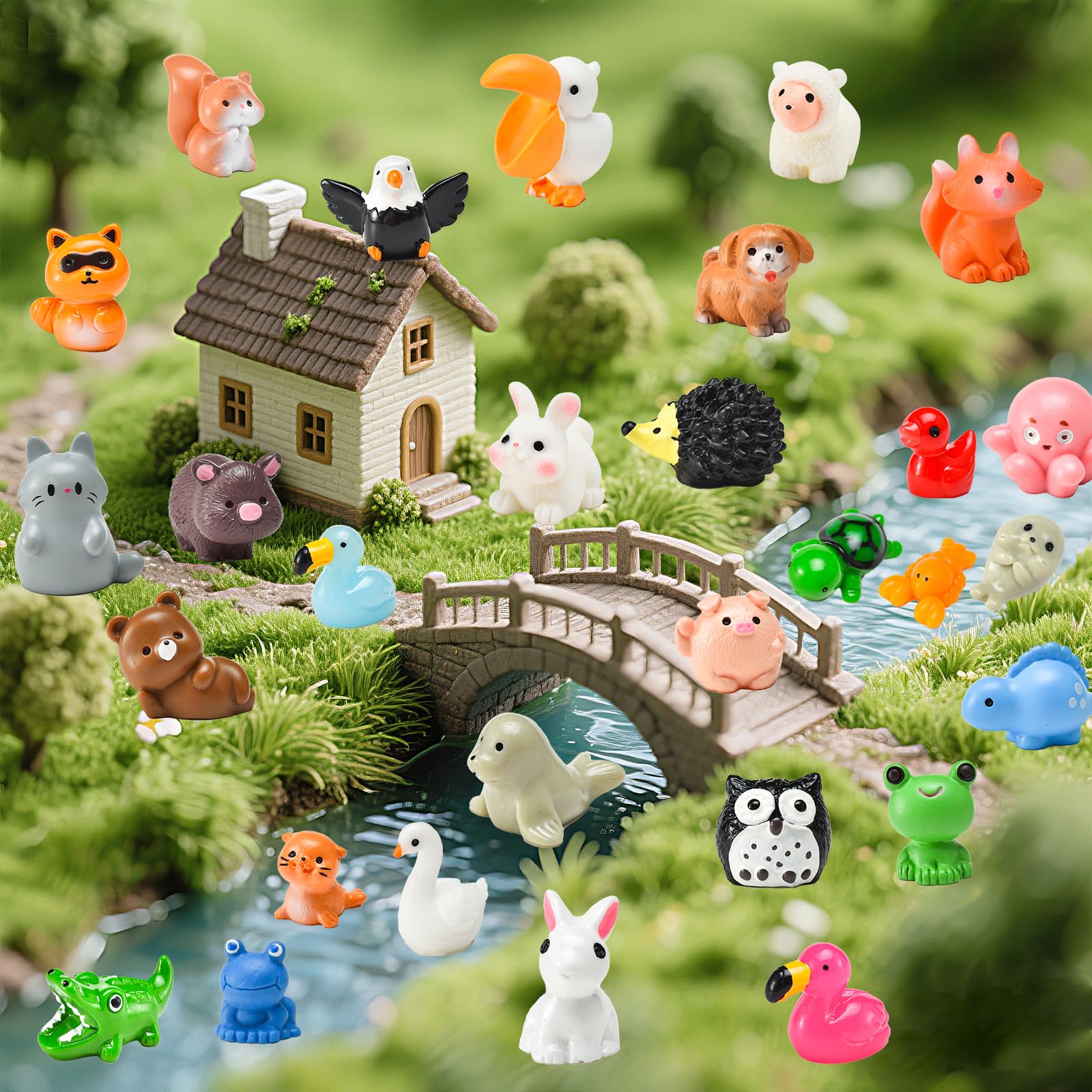 50 Pcs Mini Resin Animal Tiny Resin Animals Figurines Bulk Miniature Little to Hide Small Animal Figures Bulk for Micro Fairy Party Favors Garden Landscape Accessories Dollhouse Crafts Decor